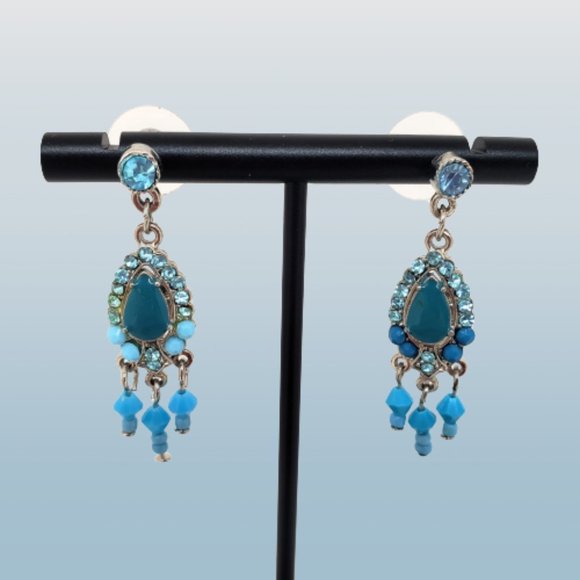 Vintage Blue/Teal Dangle Drop Chandelier Earrings - Picture 1 of 12